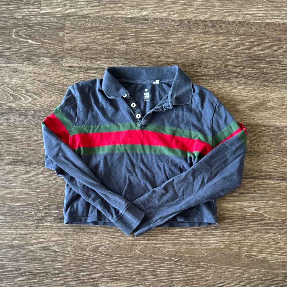 Me to We Kids Cropped Polo - Charcoal with Red and Green Stripes
